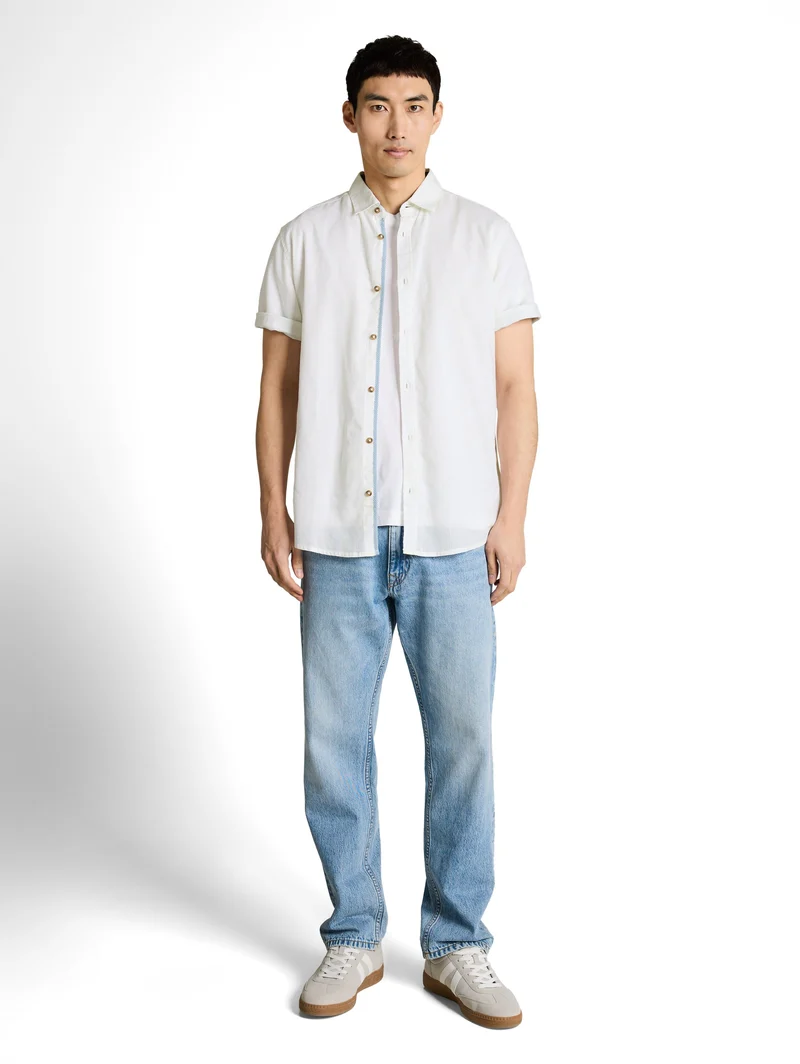 Regular Fit Kurzarmhemd mit Leinenanteil