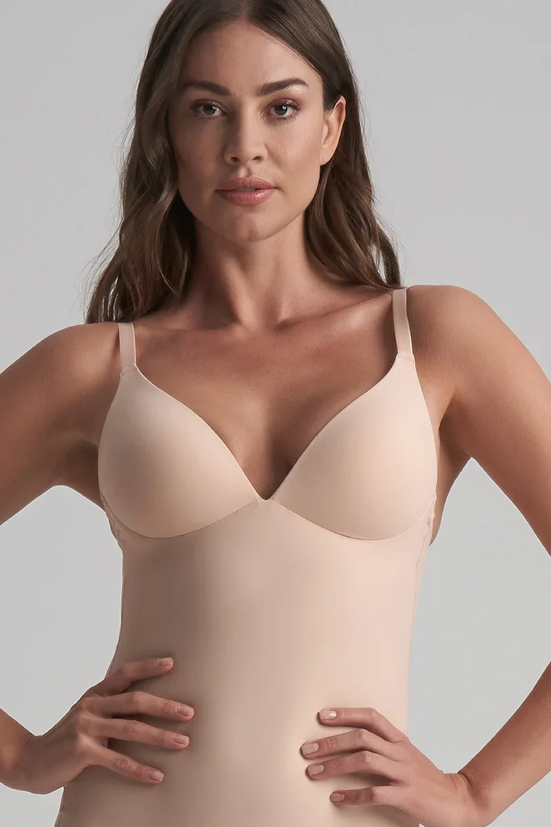 ByeBra – Formgebende Unterwäsche (Starker Halt) Formgebender Body, gepolstert, ohne Bügel, Beige