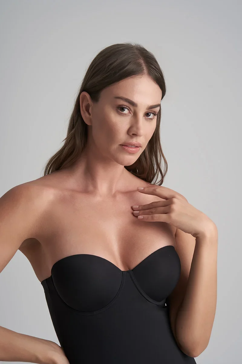 ByeBra – Formgebende Unterwäsche (Starker Halt) Formgebender Body mit Bügeln, Schwarz