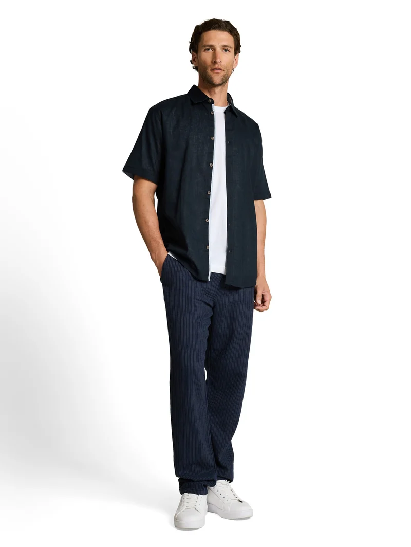 Regular Fit Kurzarmhemd mit Leinenanteil