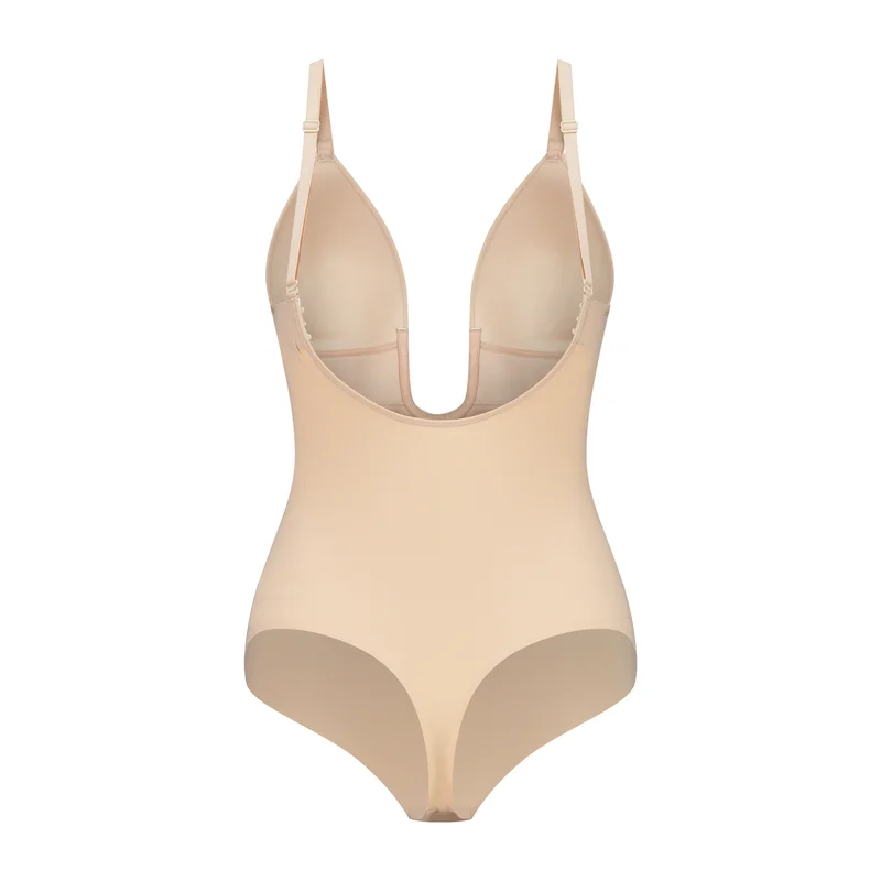 ByeBra – Formgebende Unterwäsche (Starker Halt) Formgebender Body mit tiefem V-Ausschnitt, Beige