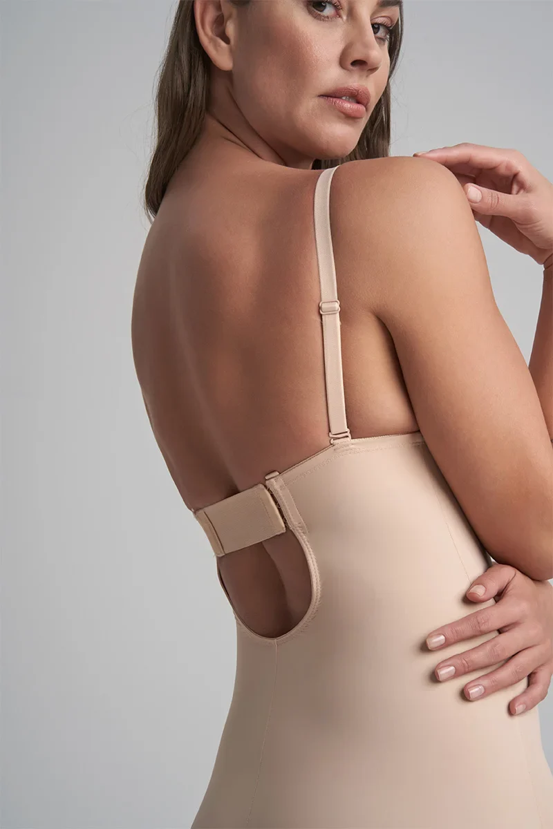 ByeBra – Formgebende Unterwäsche (Starker Halt) Formgebender Body mit tiefem V-Ausschnitt, Beige