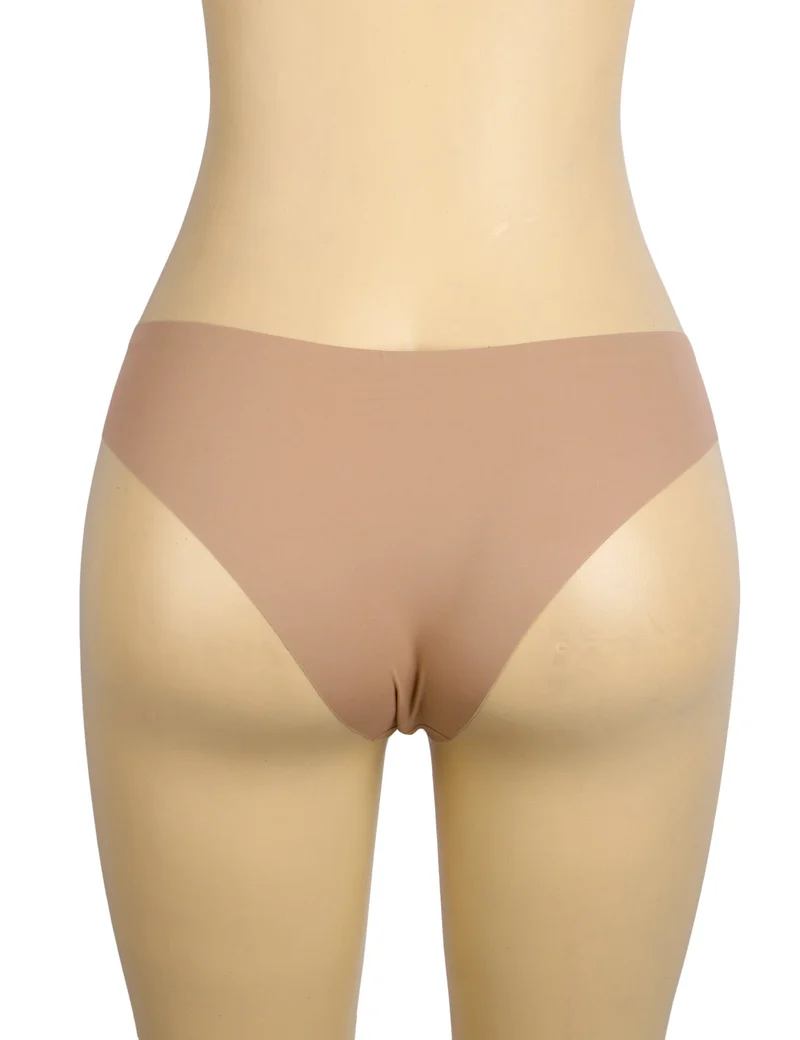 Nahtloser brauner Slip – Dekorativer Ringbund, Nylon-Bademodenstoff & Abschneidbarer Saum