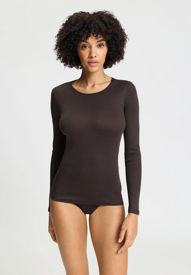 Cotton Seamless L/SLV Shirt | dark mocha 071620-072185