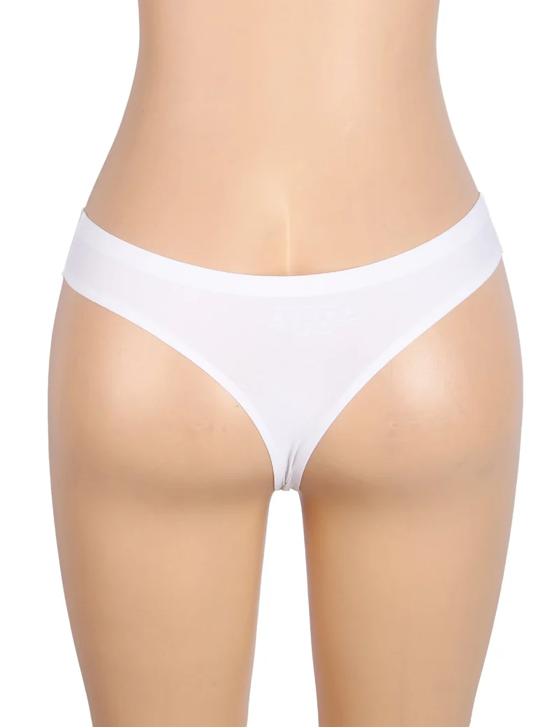 Weißer, nahtloser Triangel-Slip aus hochelastischem Material – niedriger Bund und verstellbarer Beinausschnitt
