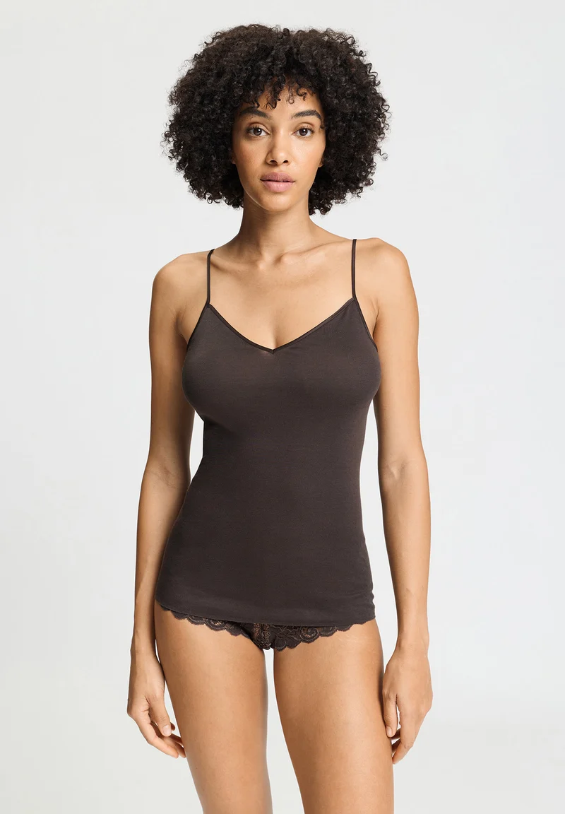 Cotton Seamless Spaghetti Top | dark mocha 071601-072185