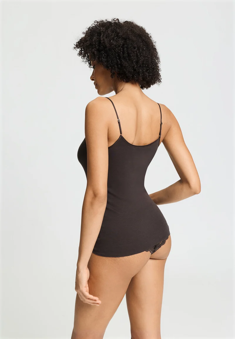 Cotton Seamless Spaghetti Top | dark mocha 071601-072185