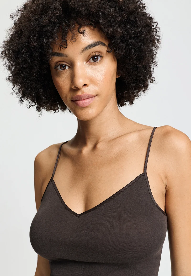Cotton Seamless Spaghetti Top | dark mocha 071601-072185