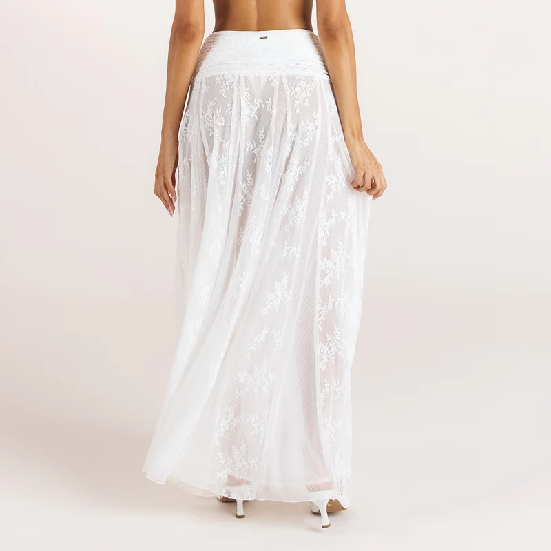 Sheer Lace Maxi Skirt - White