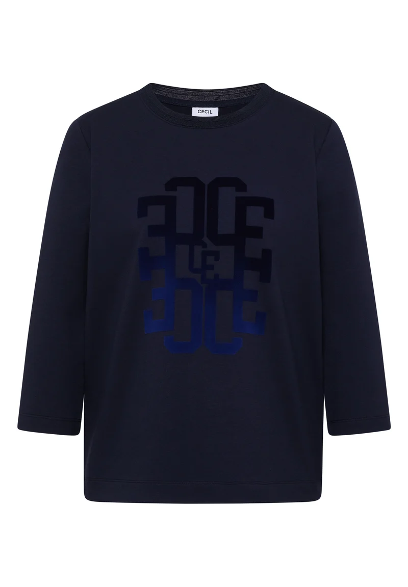 3/4-Arm Shirt mit Rundhals und Wording