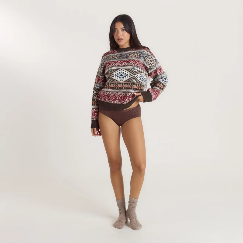 Fairisle Knitted Jumper - Brown/Red