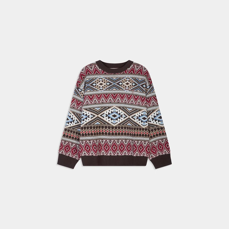 Fairisle Knitted Jumper - Brown/Red