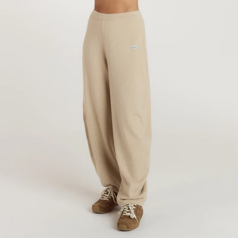 Barrel Leg Knitted Joggers - Oatmeal Marl