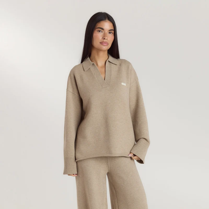 Half Placket Knitted Jumper - Mink