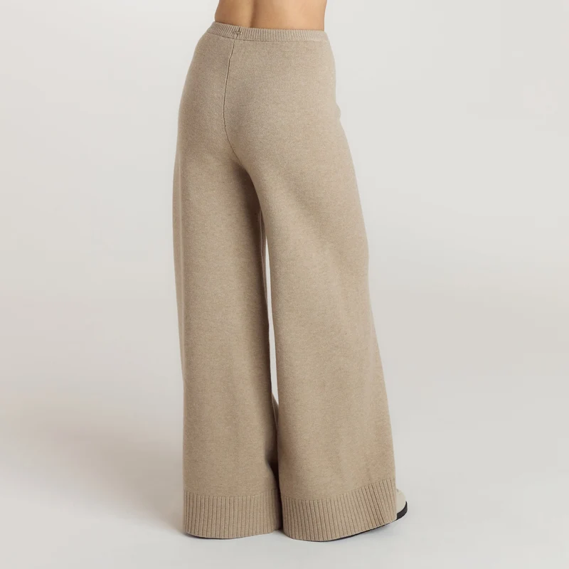 Ribbed Hem Knitted Trousers - Mink