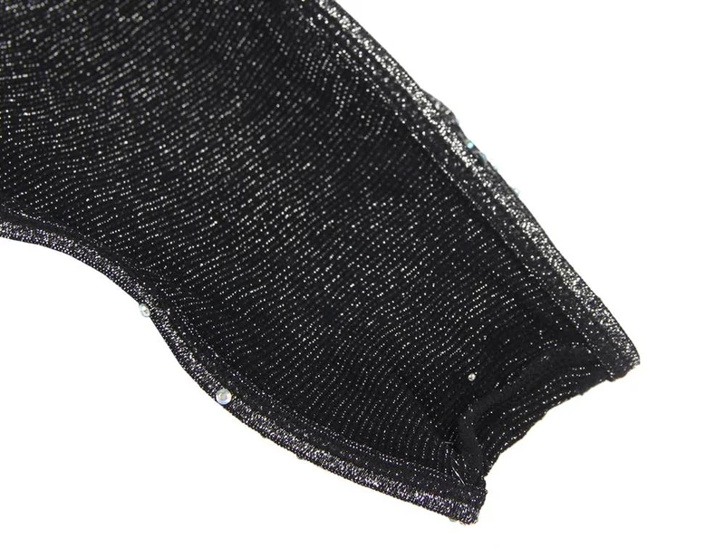 Schwarzer Teddy aus Viskose und silbernem Faden mit tiefem V-Ausschnitt, offenem Rücken, langem Halsband und Strassverzierungen