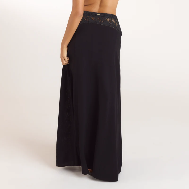 Lace Insert Maxi Skirt - Black