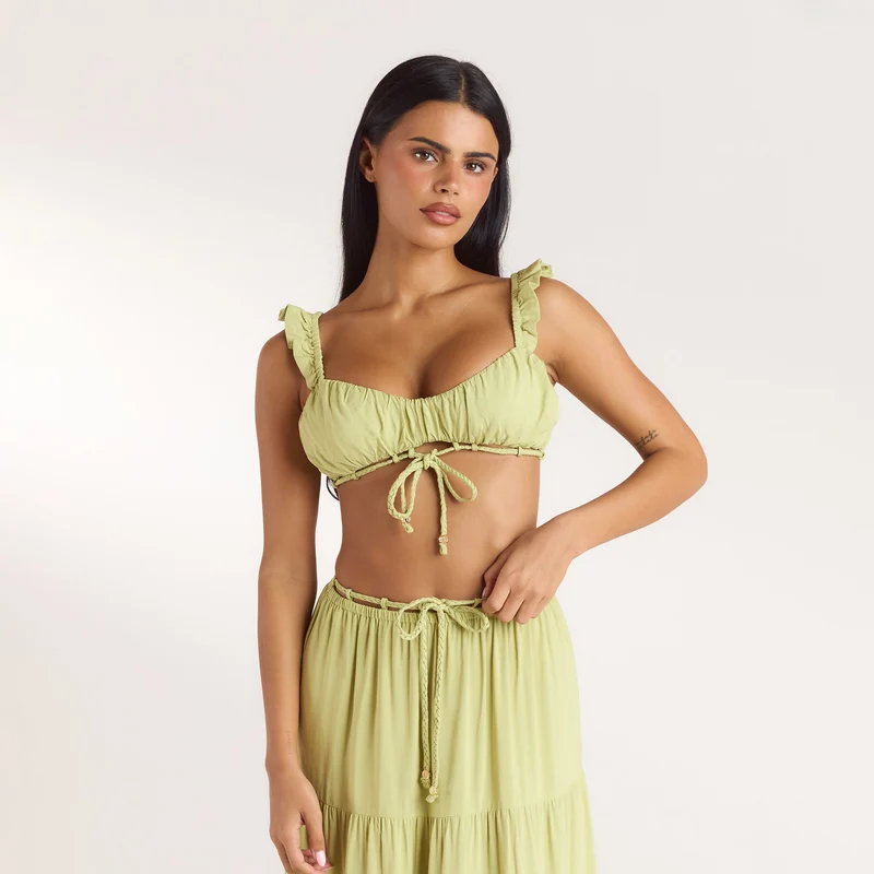 Ruched Bralette (Set) - Washed Lime