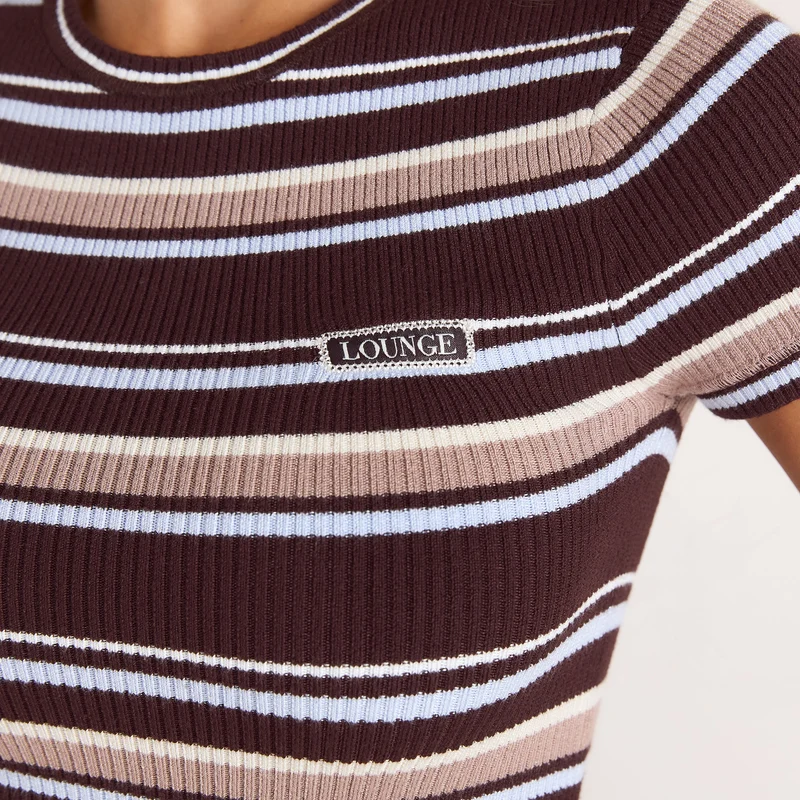 Knitted T-Shirt - Brown Stripe