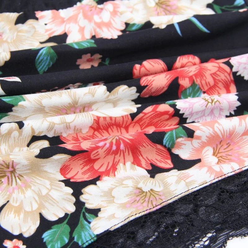Babydoll-Einteiler mit Blumenmuster und tiefem V-Ausschnitt – Hochelastische Baumwolle mit verstellbaren Trägern
