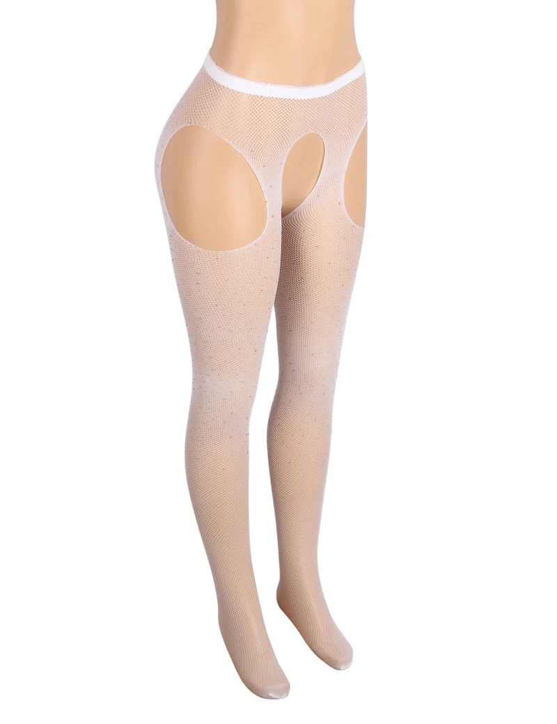 Weiße Nylon-Spandex-Strassstrumpfhose – Breiter elastischer Bund & Vier-Wege-Schrittdesign