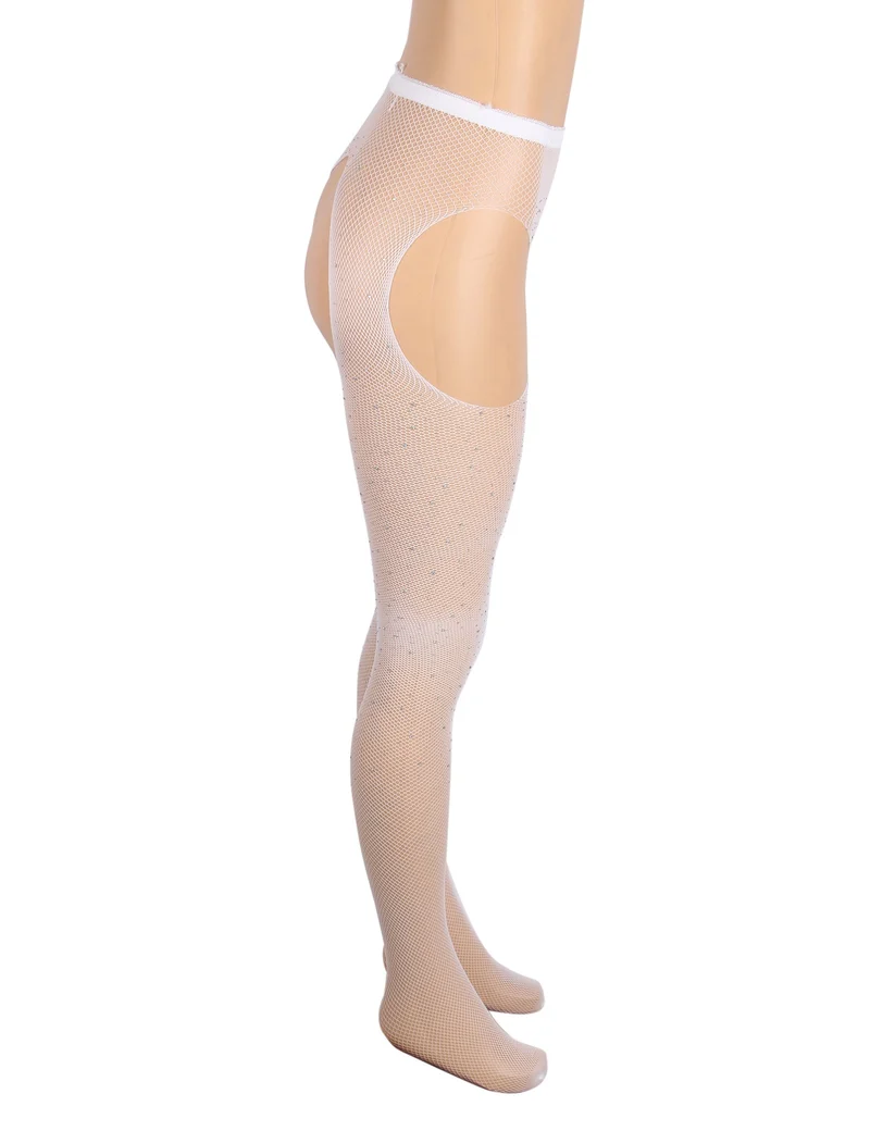 Weiße Nylon-Spandex-Strassstrumpfhose – Breiter elastischer Bund & Vier-Wege-Schrittdesign