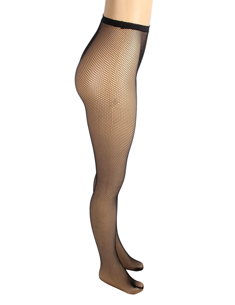 Schwarze Nylon- und Spandex-Netzstrumpfhose mit kleinen Maschen
