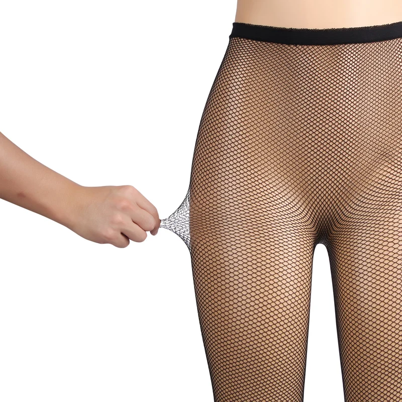 Schwarze Nylon- und Spandex-Netzstrumpfhose mit kleinen Maschen