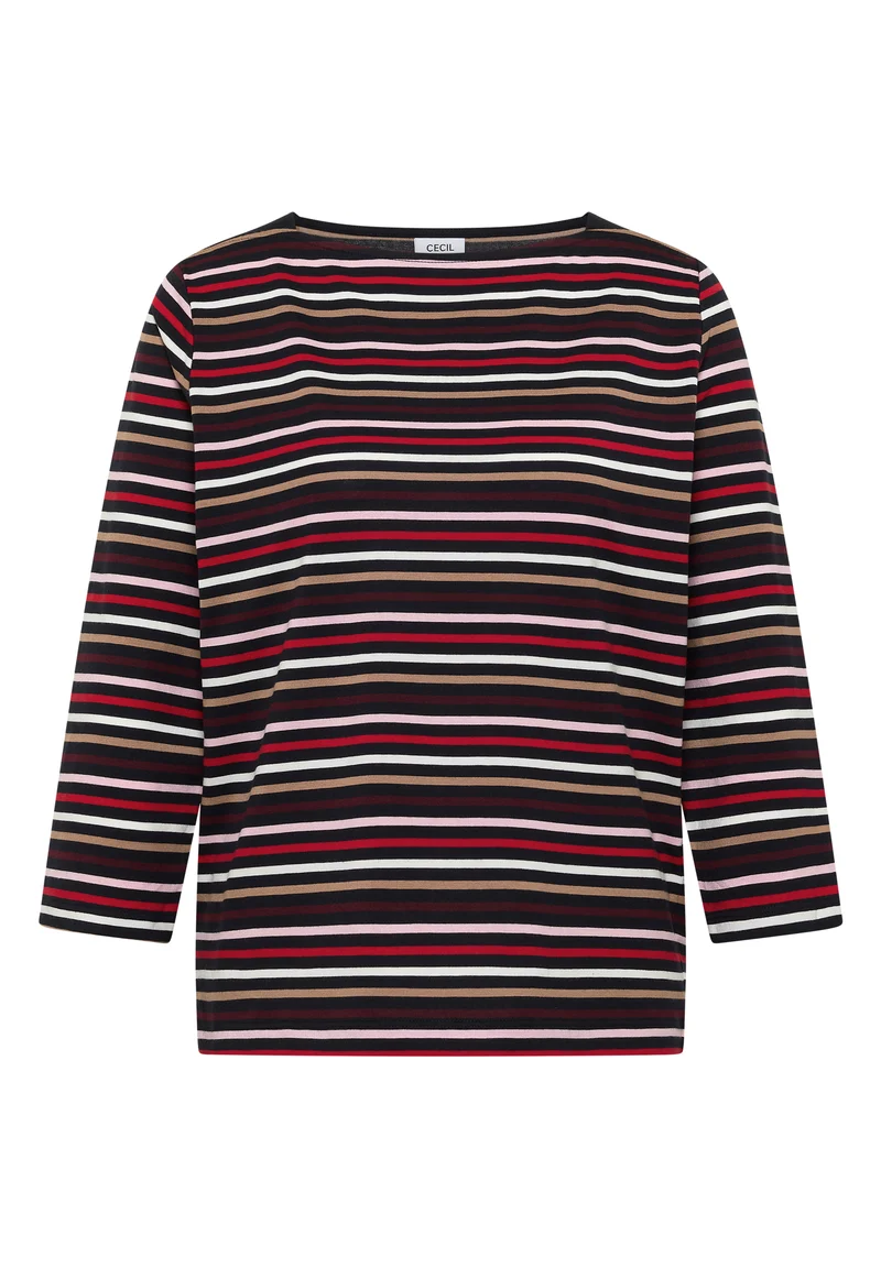 3/4-Arm Shirt mit Boat Neck und Streifen