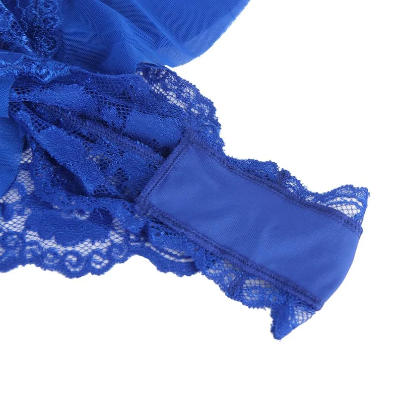 Schwarzer Teddy aus Spitzenmesh – Tiefer V-Ausschnitt mit Neckholder, Rüschensaum und abnehmbarer Schmetterlingsbund