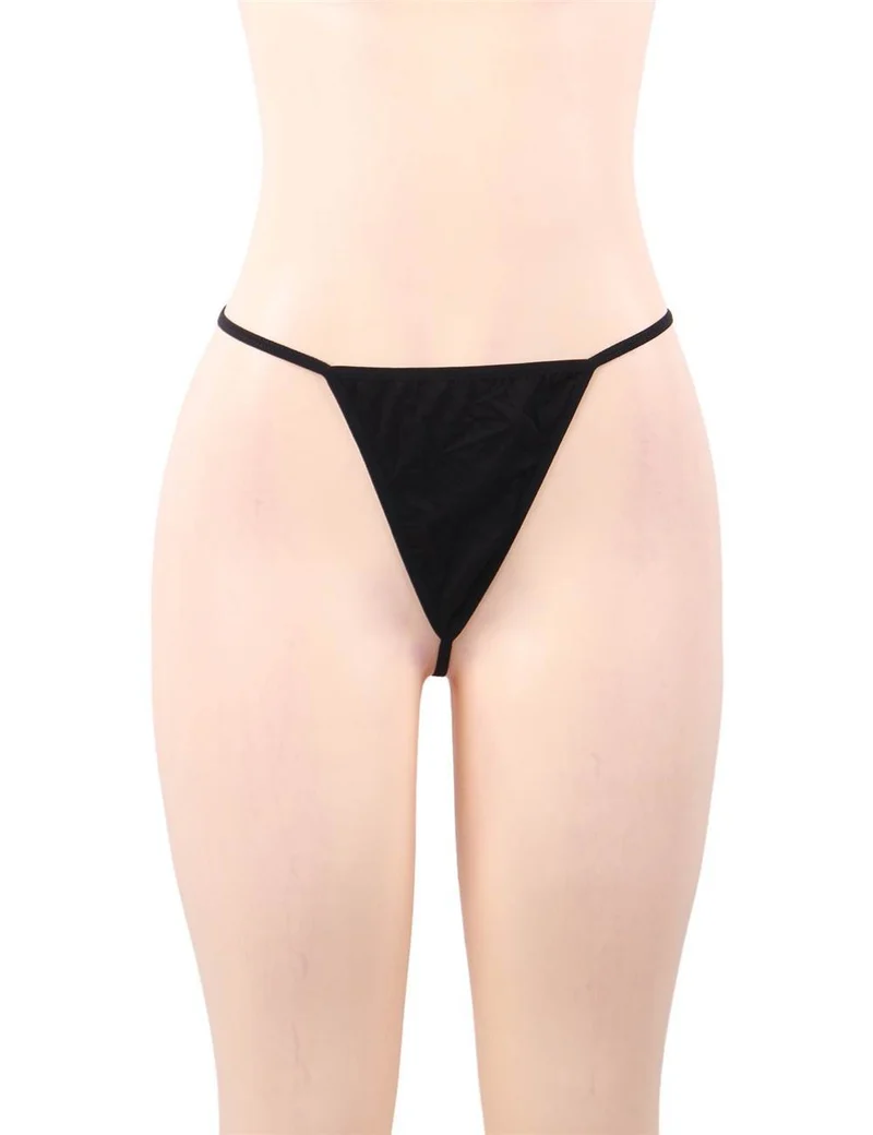 Modales Nachthemd mit tiefem V-Ausschnitt und Spitze – Rückenausschnitt, gekreuzte Träger, ausgestellter Rock und G-String-Set