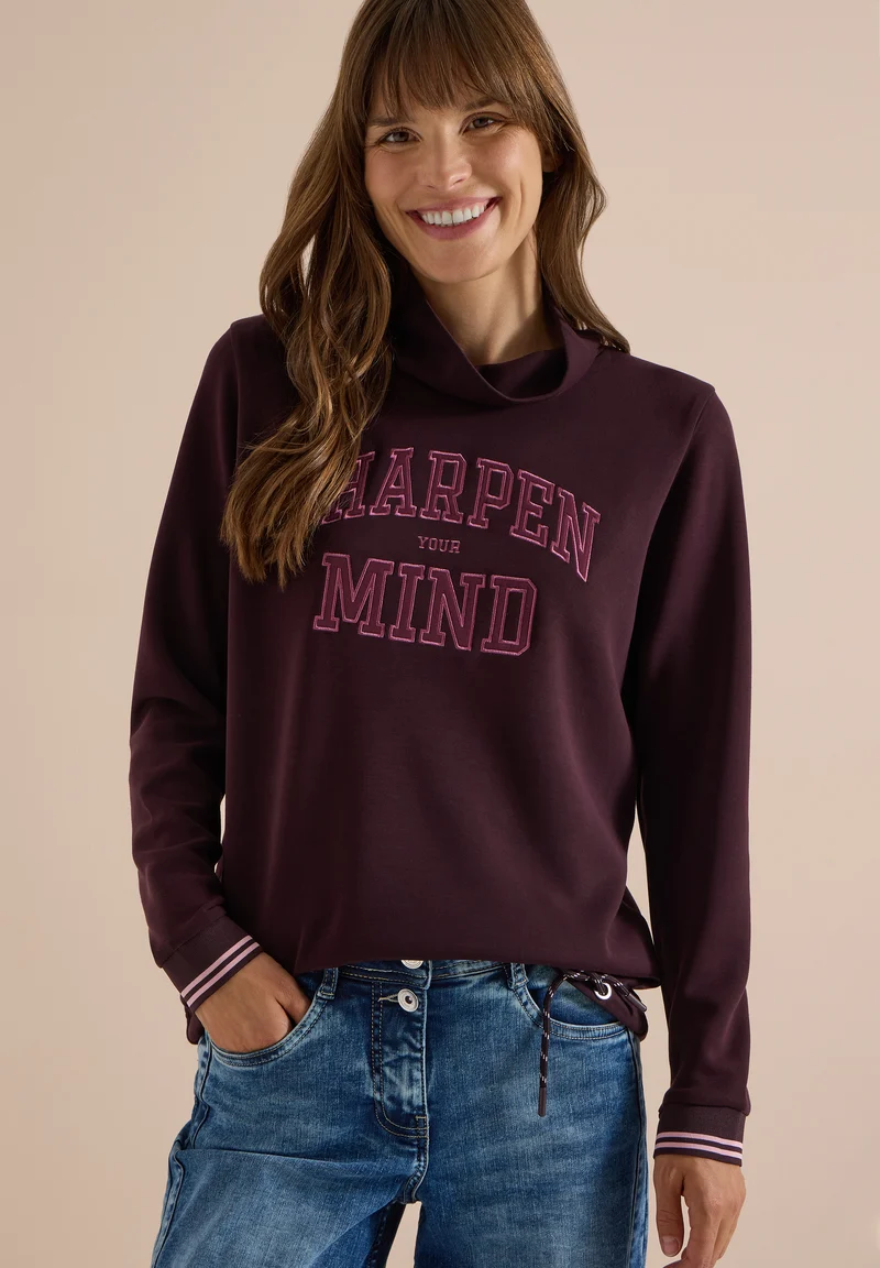 Langarm Shirt mit Stehkragen und Wording