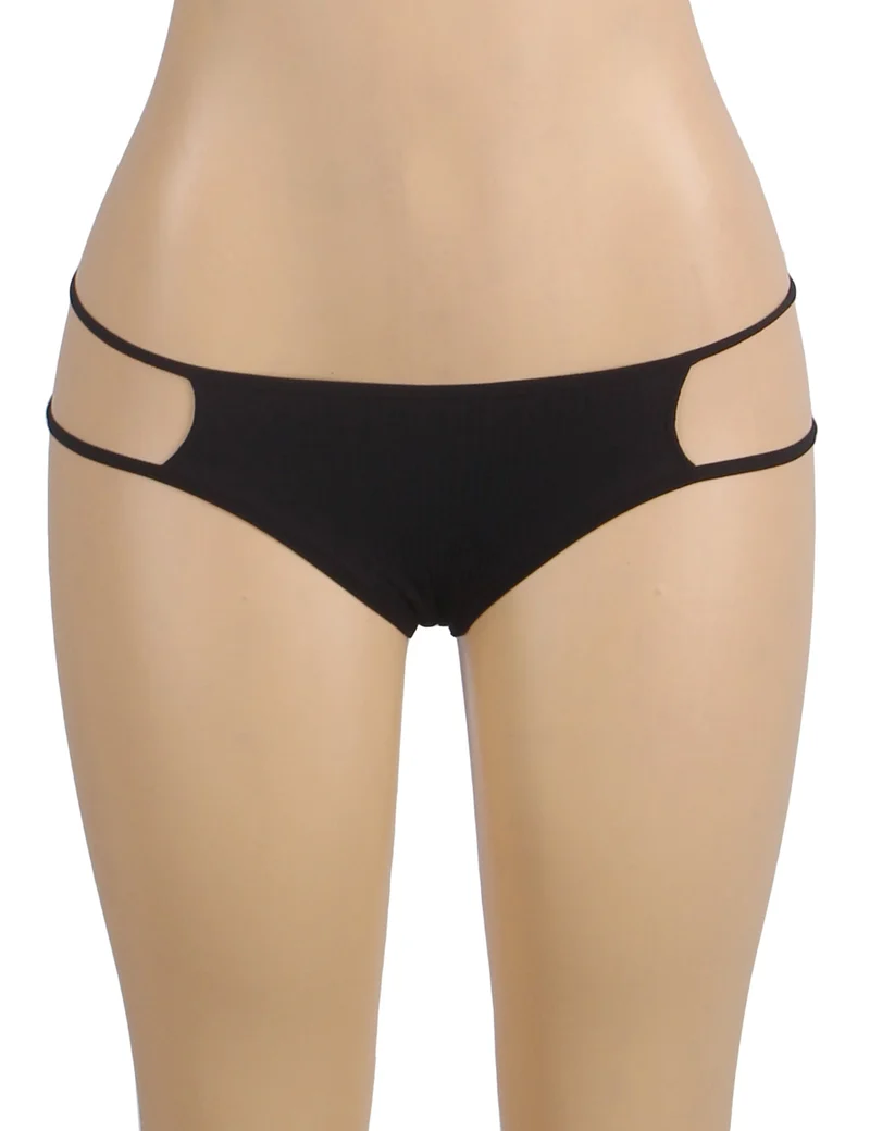 Schwarzer Baumwollslip – Bund mit doppeltem seitlichem Riemen und Cut-Out-Details & Baumwollzwickel