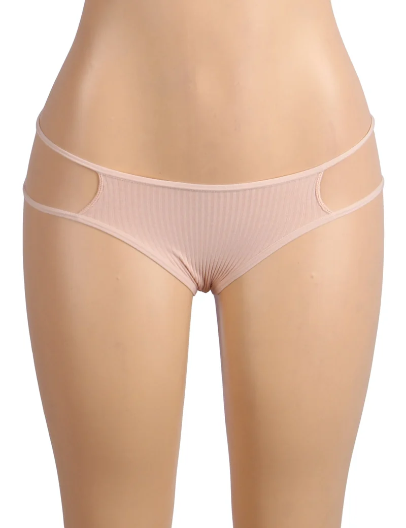 Beigefarbener Baumwollslip – Bund mit doppeltem Seitenriemen und Cut-Out-Details & Baumwollzwickel