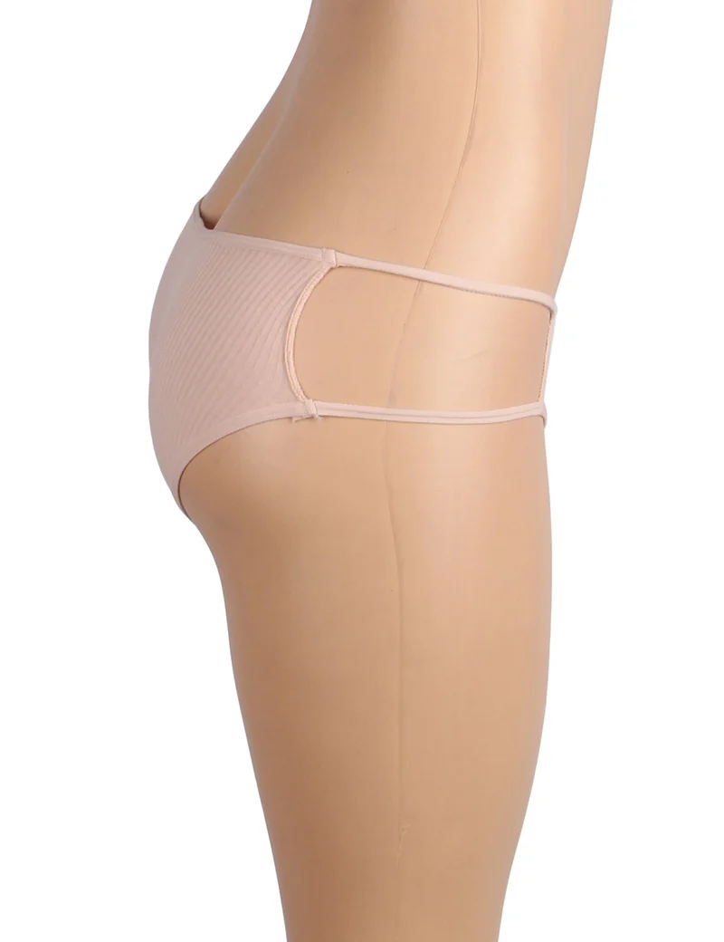 Beigefarbener Baumwollslip – Bund mit doppeltem Seitenriemen und Cut-Out-Details & Baumwollzwickel
