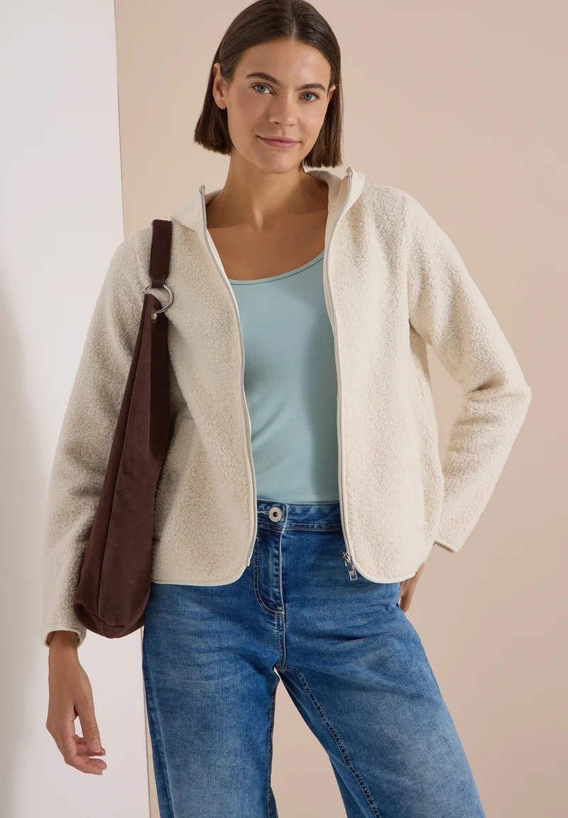 Teddy-Jacke mit Kapuze in Unifarbe