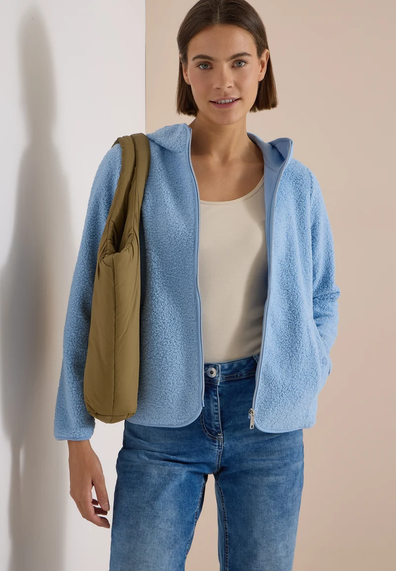 Teddy-Jacke mit Kapuze in Unifarbe