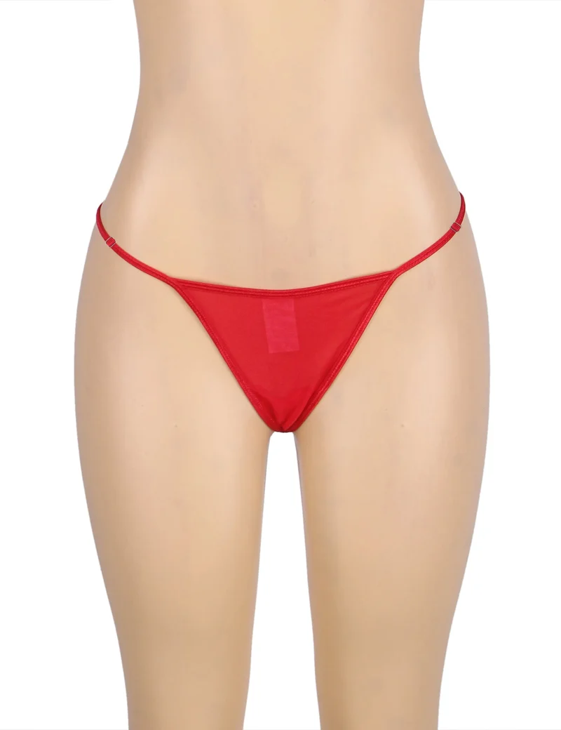 Roter Netz-G-String mit diamantbesetztem Kettenrücken.
