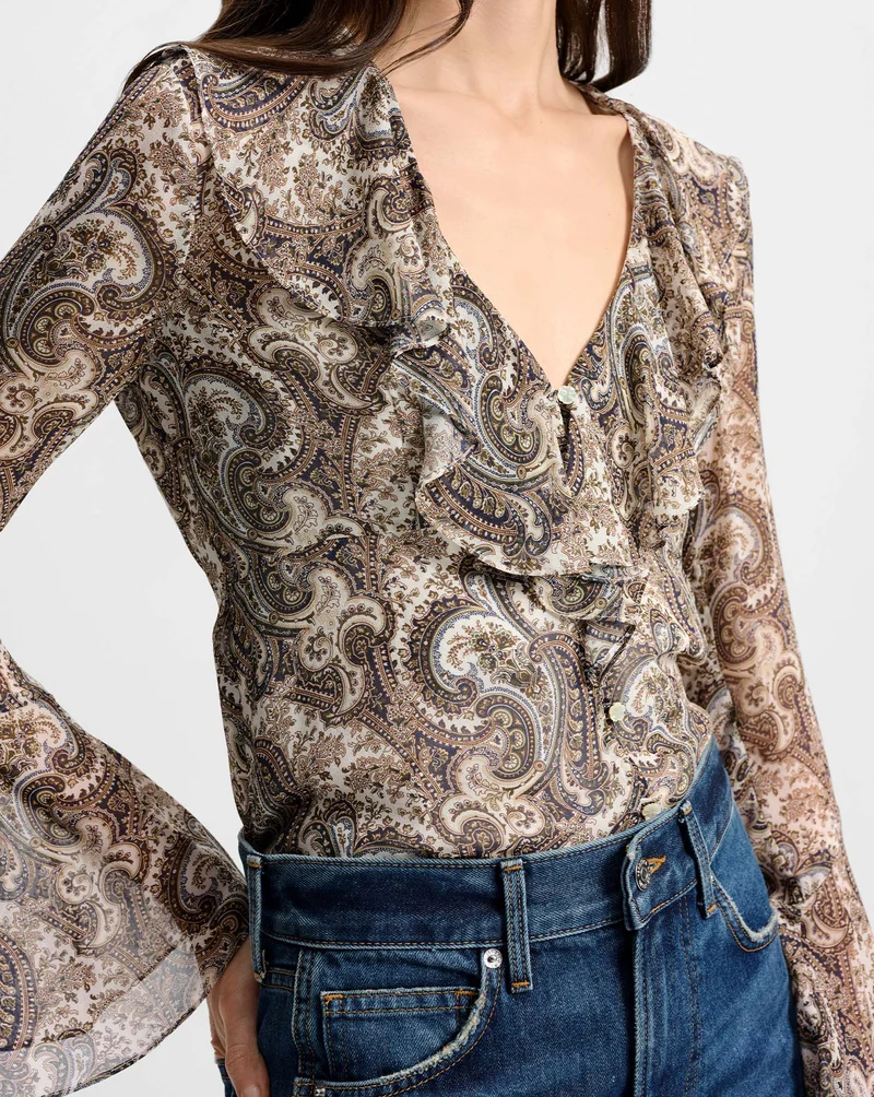 Kyrie Silk Blouse Dove Multi