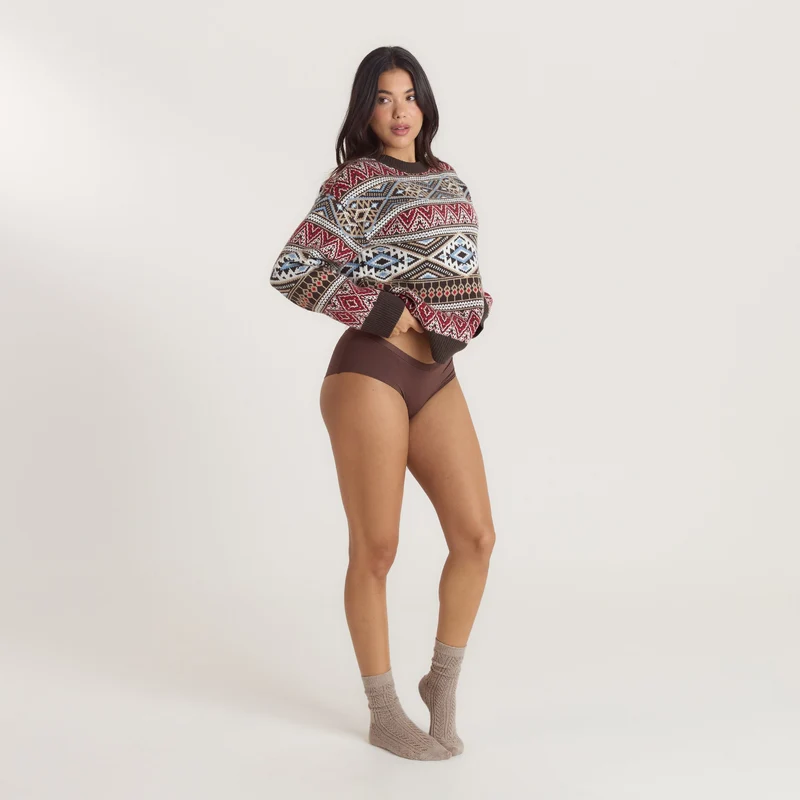 Norweger Strickpullover - Braun/Rot