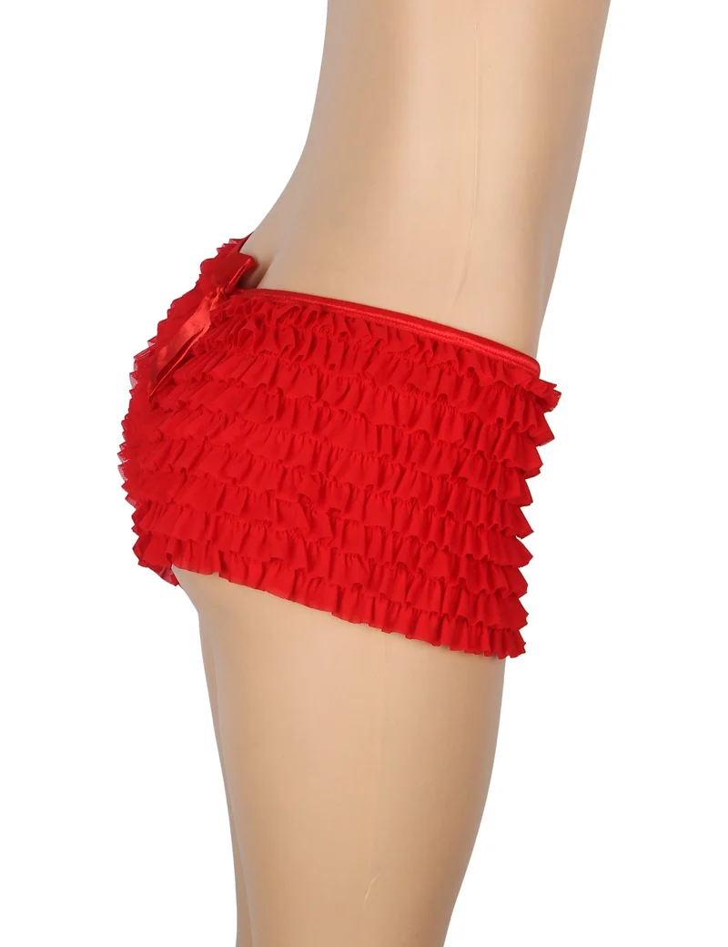 Roter Mesh-Rüschenslip mit Schleifendetail und Badestofffutter