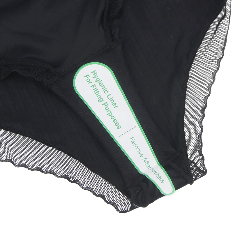 Schwarzer, gestreifter Slip mit Mesh-Vorderseite und 3D-Schleife