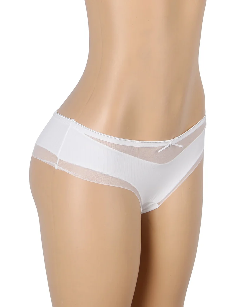 Weiß gestreifter Slip mit Mesh-Vorderseite und 3D-Schleife