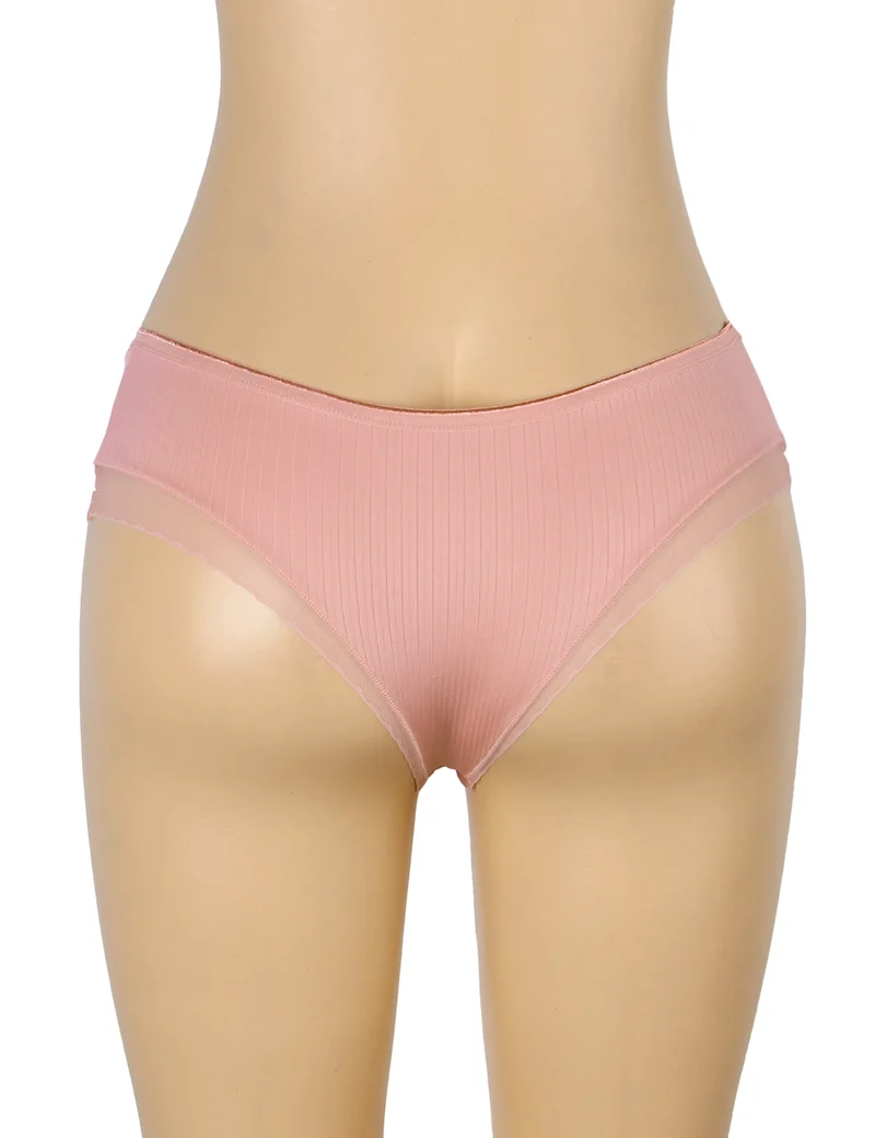 Rosa gestreifter Slip mit Mesh-Einsatz vorne und 3D-Schleife