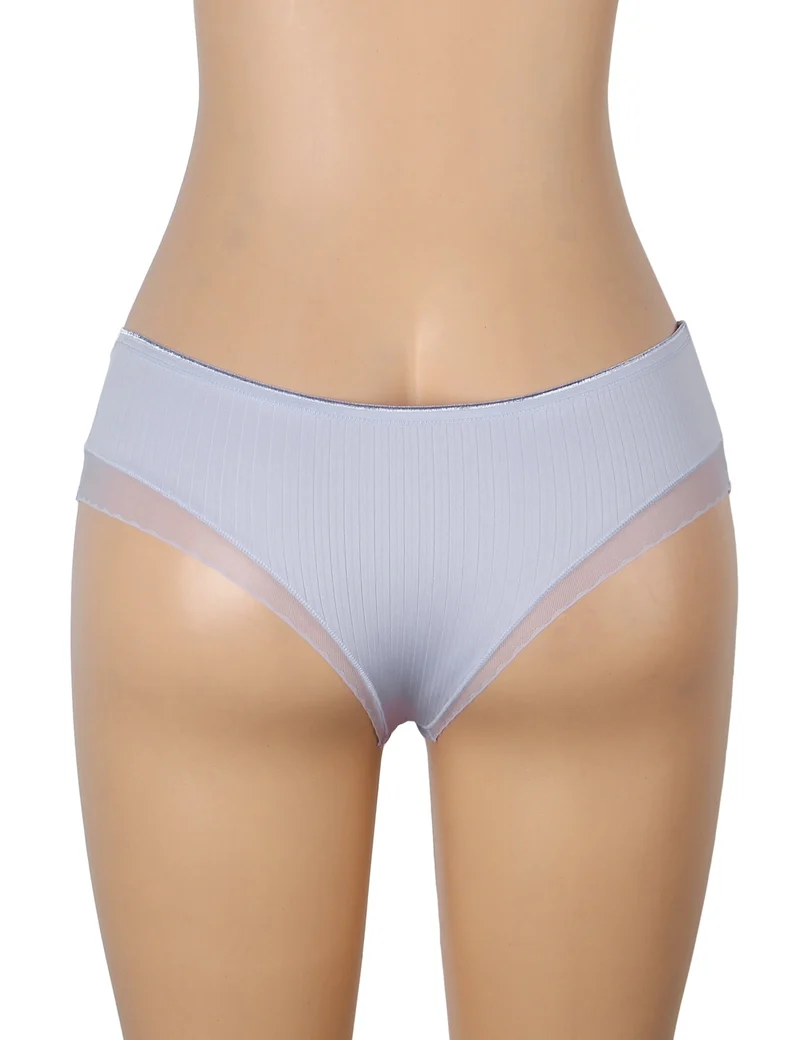 Lila gestreifter Slip mit Mesh-Vorderseite und 3D-Schleife