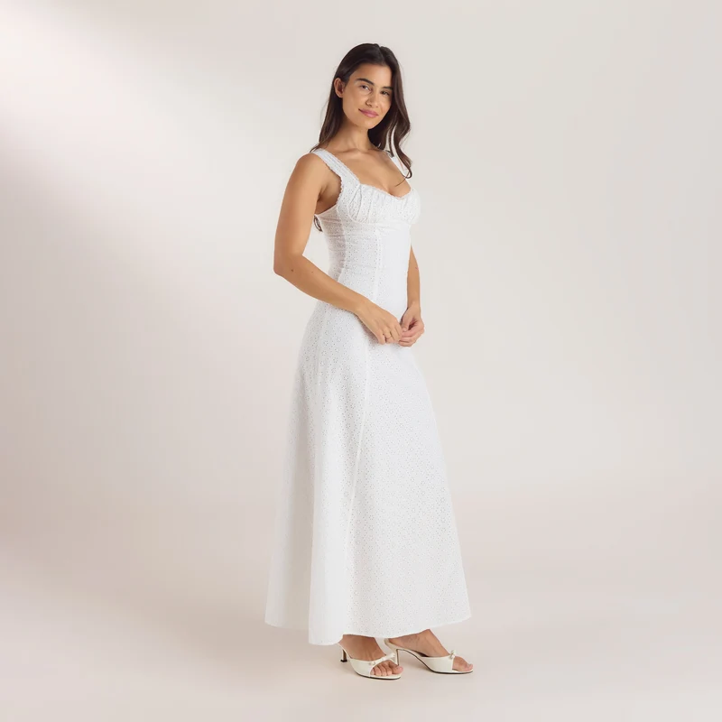 Corset Back Maxi Dress - White