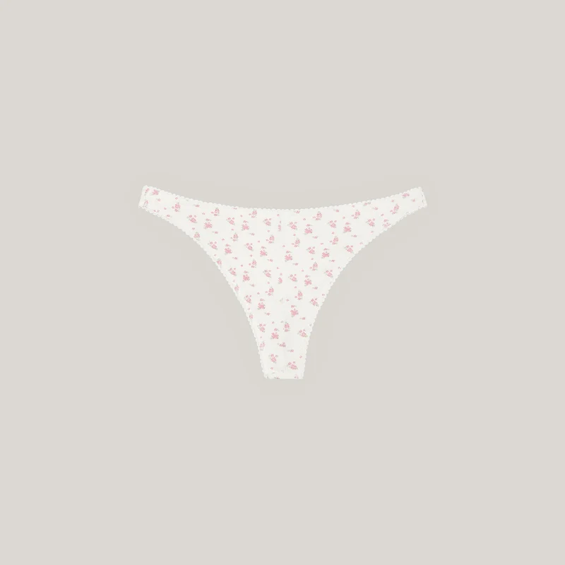 Pointelle Brazilian Briefs - Ivory Floral Print
