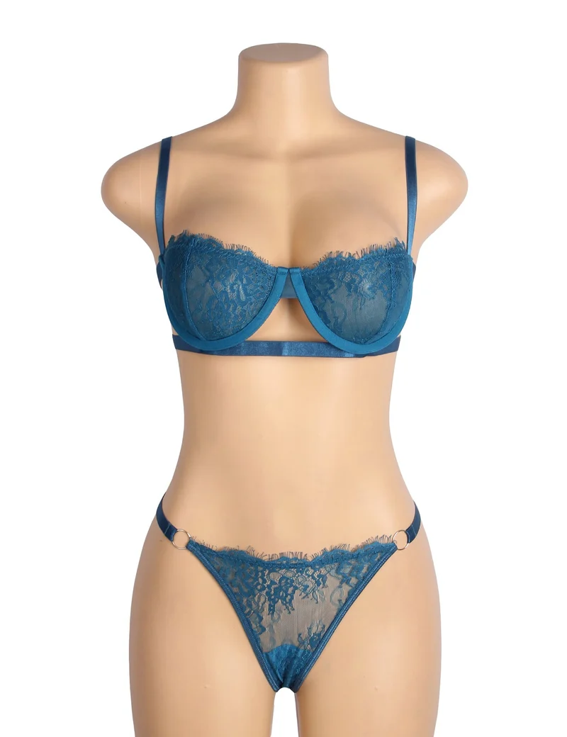 BH-Set mit blauer Wimpernspitze – mit Bügel und elastischem Unterbrustband