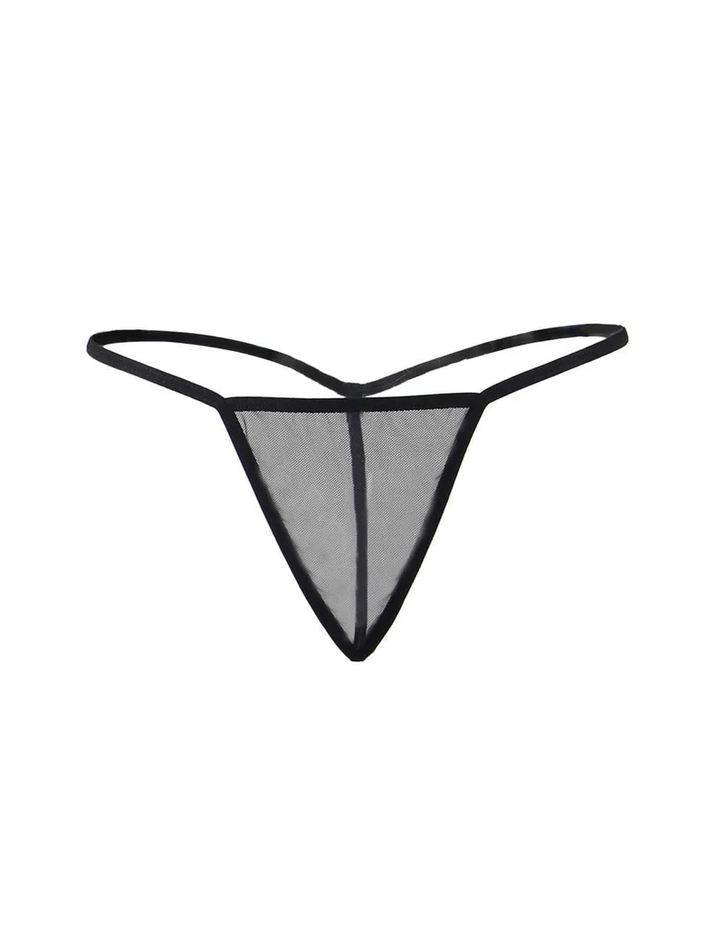 Schwarzes Babydoll- und String-Set mit tiefem V-Ausschnitt, Schmetterlingsspitze und Mesh
