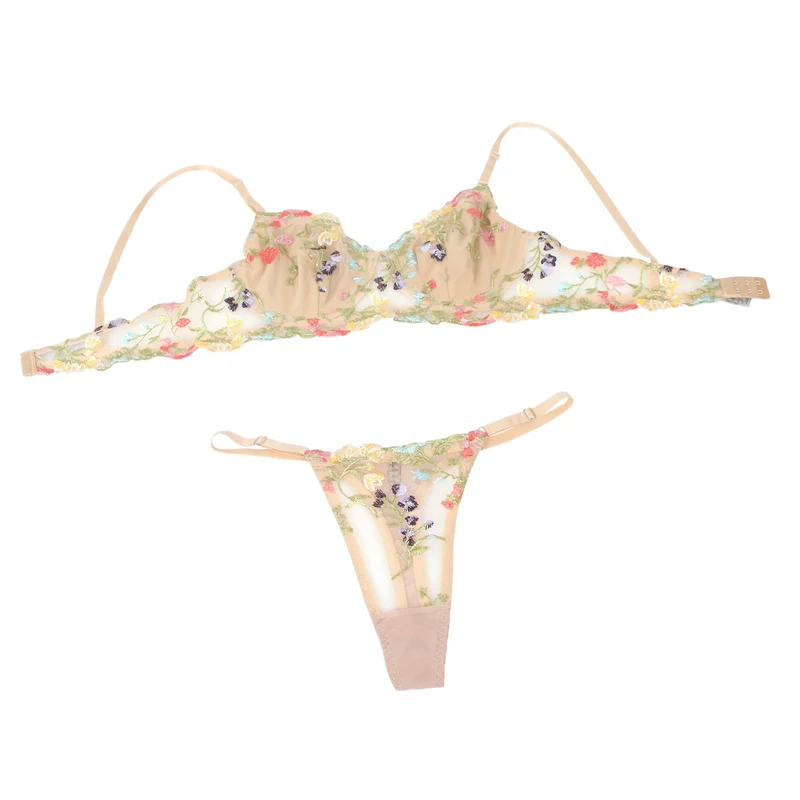 Gelbes BH-Set aus Mesh mit Blumenstickerei – mit Bügel und Stretch-Passform